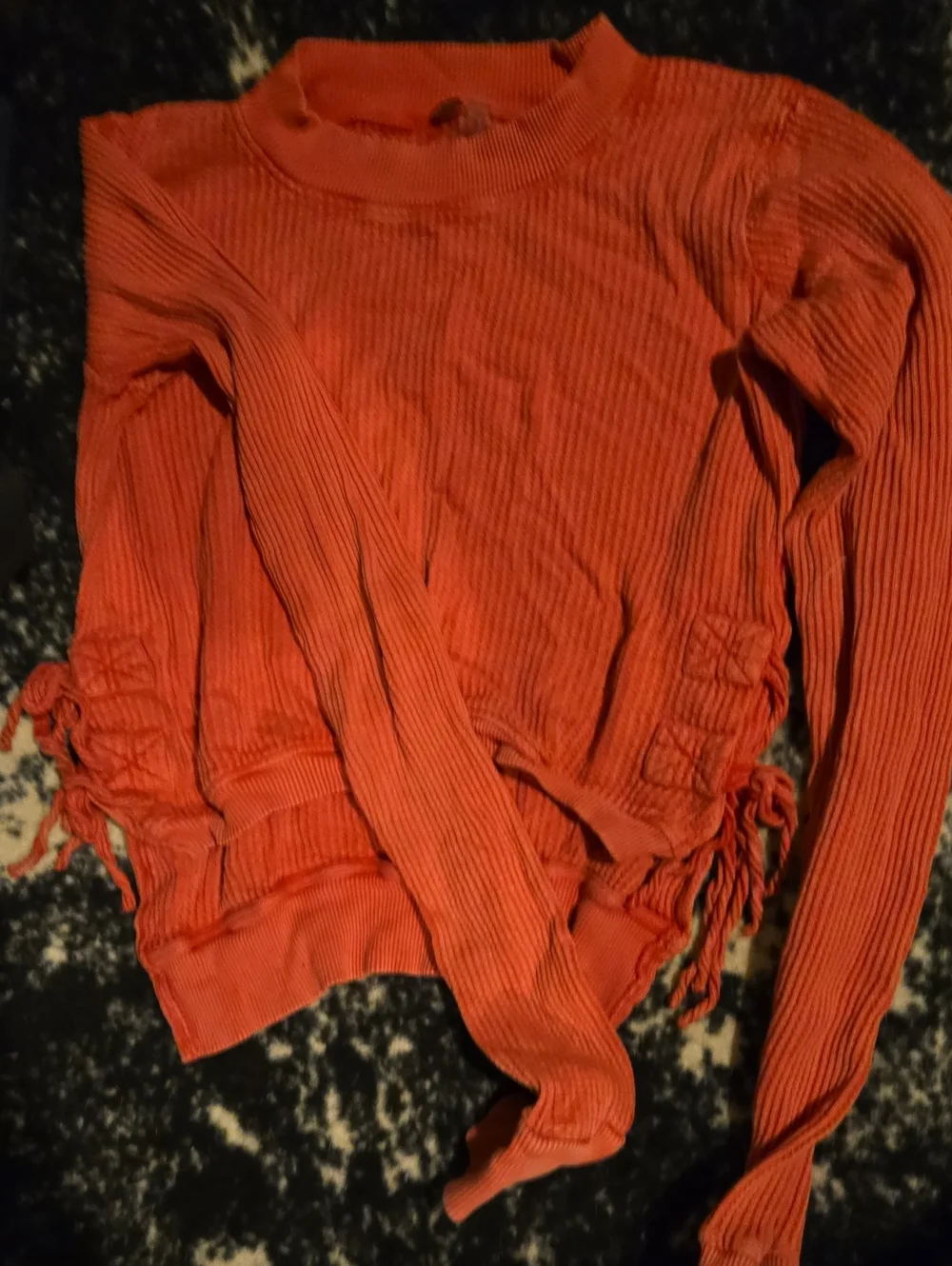 Free People Coral Rose Ribbed Long Sleeve Top With Corset Sides